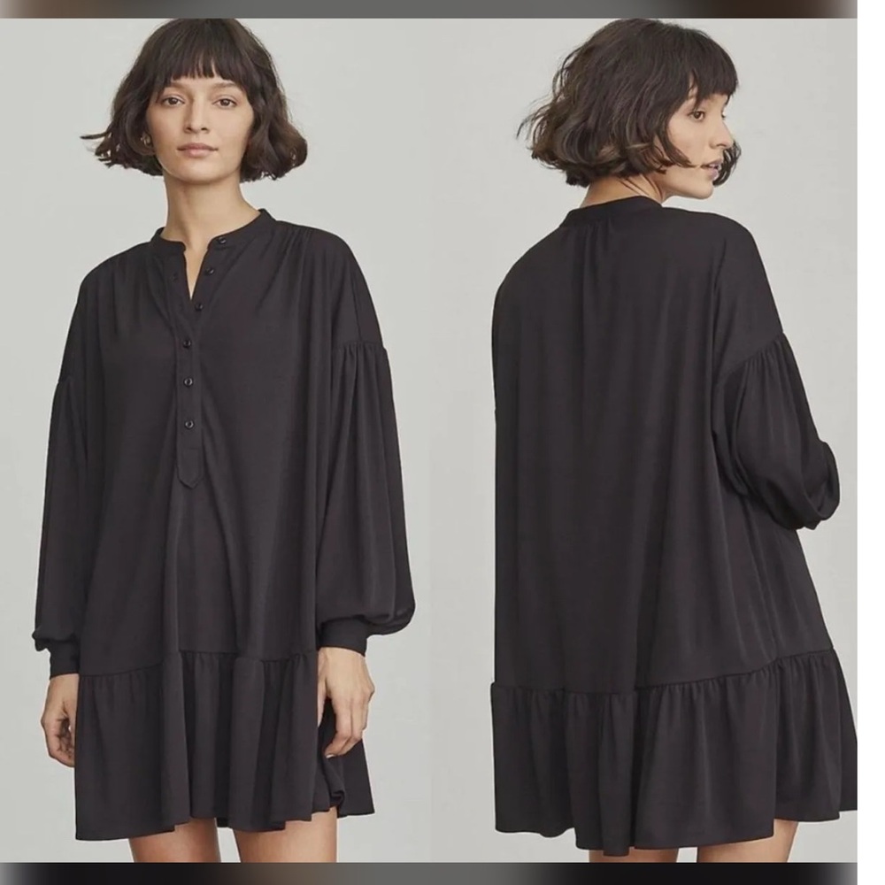 Elizabeth & James Black Loose Tunic Dress long Sleeve 6 Button Henley Front XXL